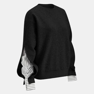 Black Sweater with Striped Sleeves